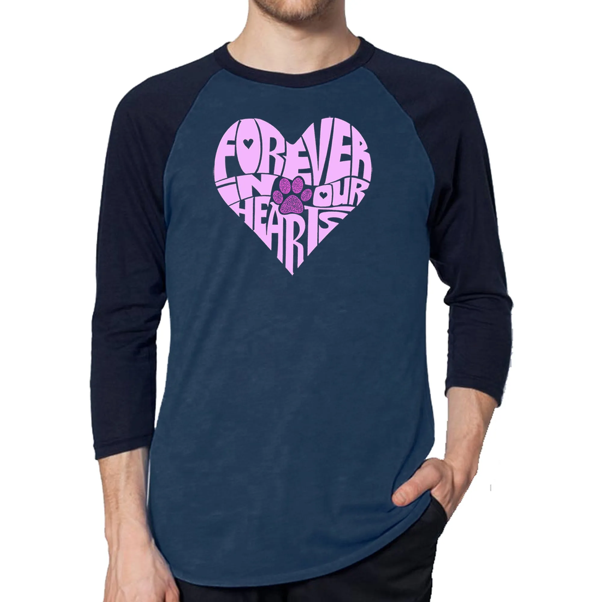 Forever In Our Hearts - Men's Raglan Baseball Word Art T-Shirt sold by LA Pop Art product image thumbnail 3