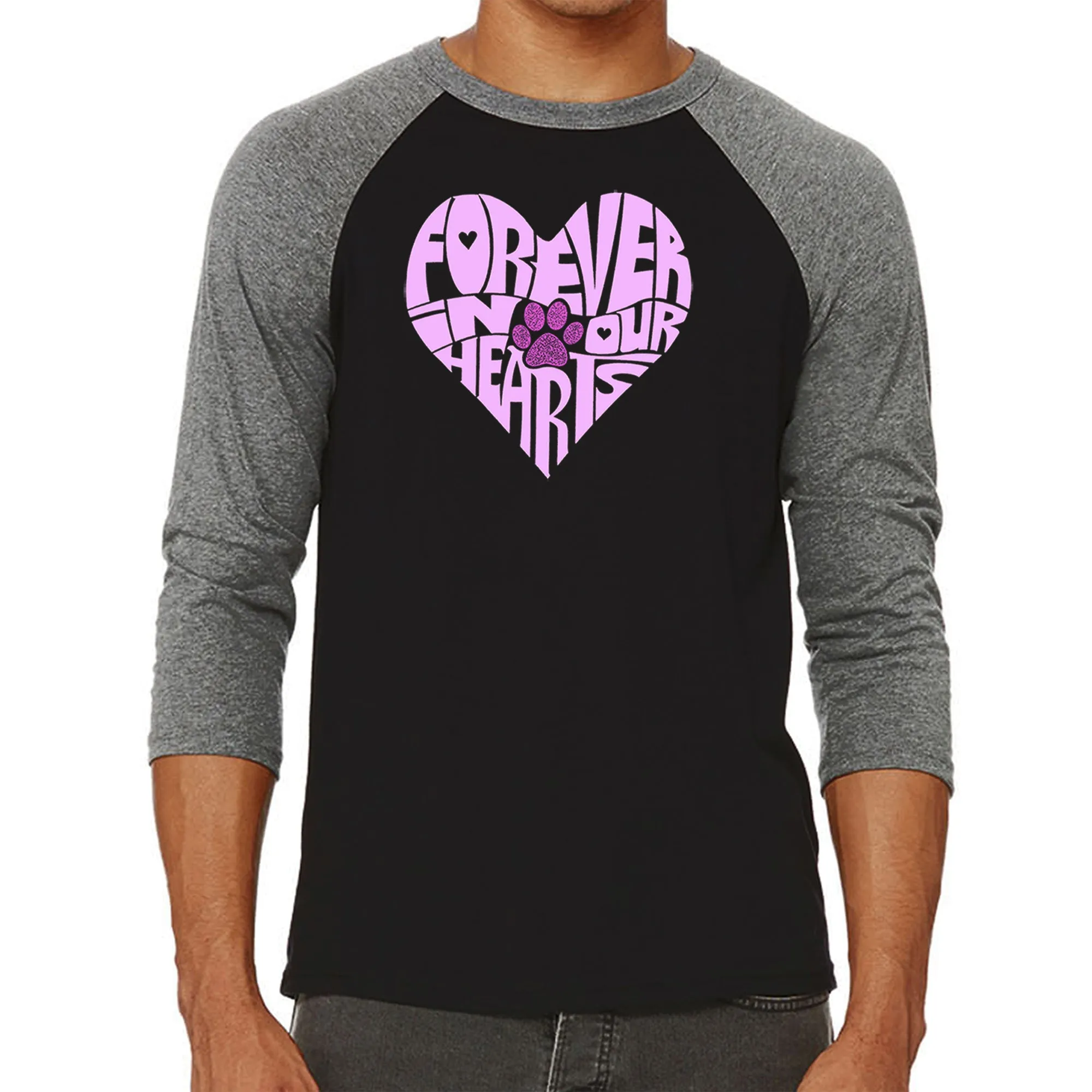 Forever In Our Hearts - Men's Raglan Baseball Word Art T-Shirt sold by LA Pop Art product image thumbnail 4