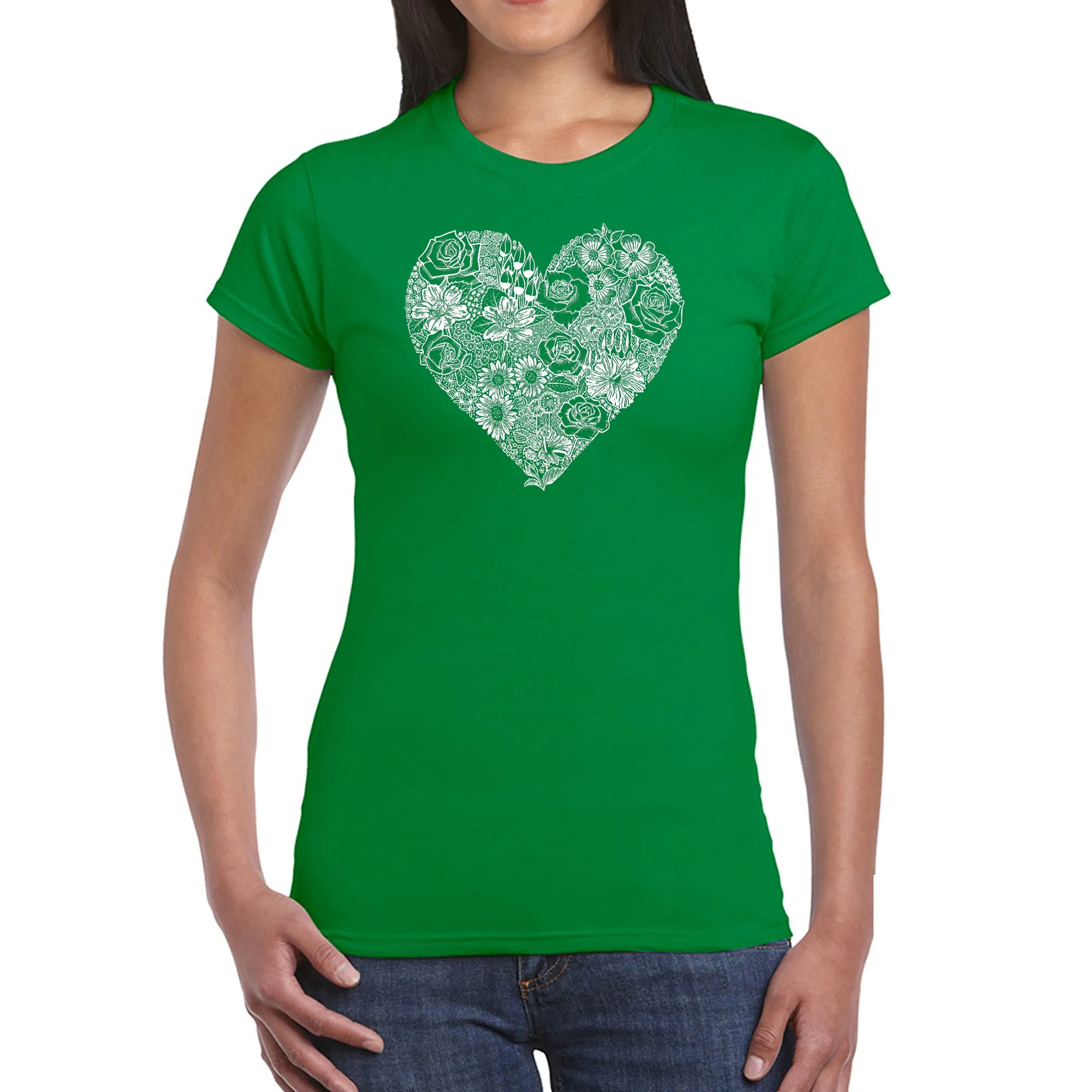 Heart Flowers - Women's Word Art T-Shirt sold by LA Pop Art product image thumbnail 5