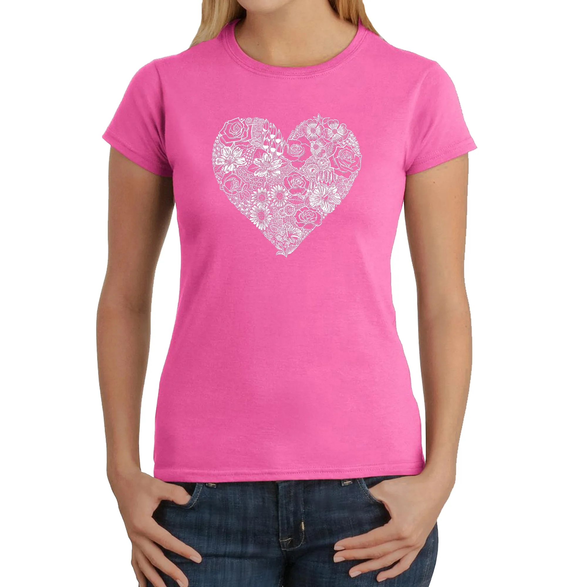 Heart Flowers - Women's Word Art T-Shirt sold by LA Pop Art product image thumbnail 4