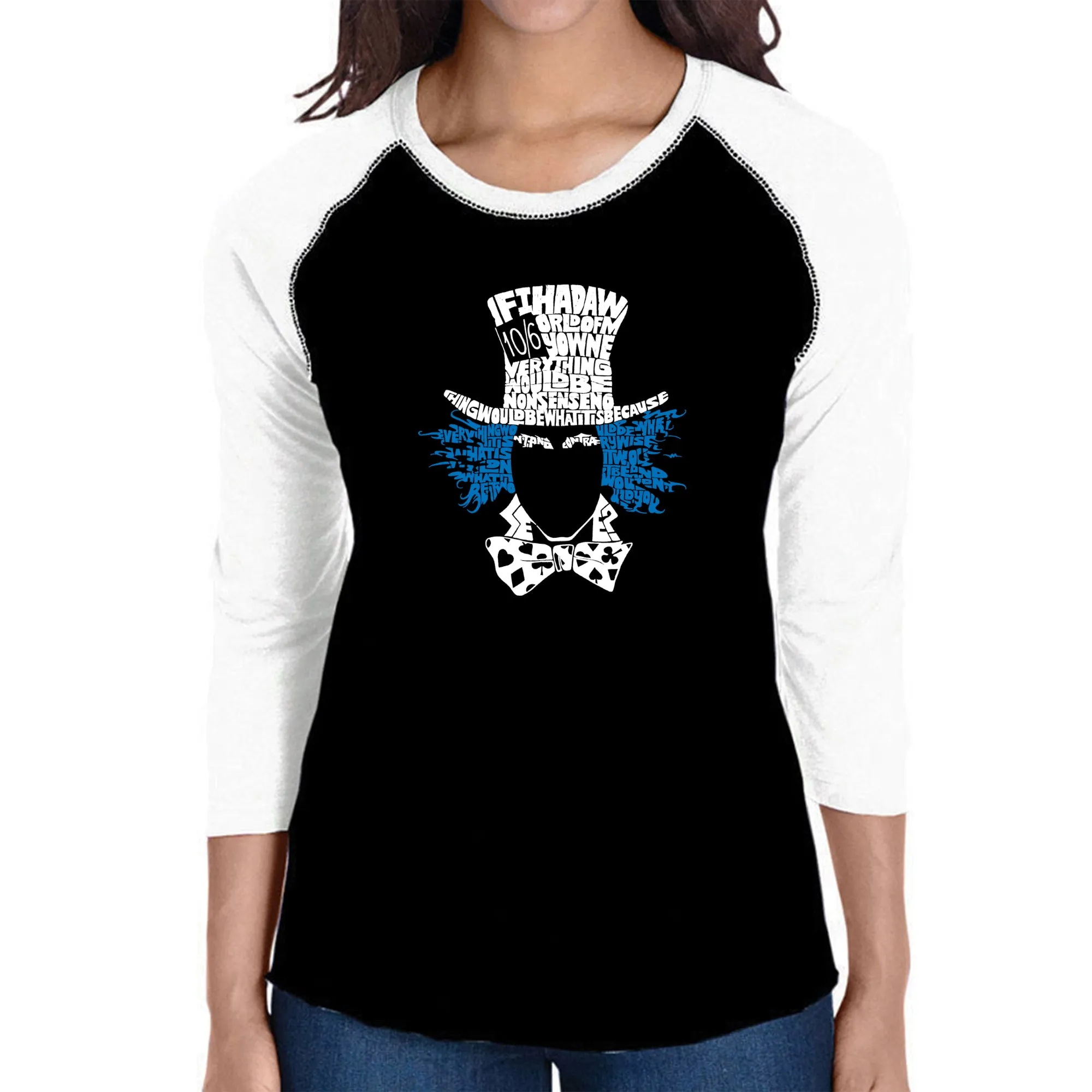 The Mad Hatter - Women's Raglan Baseball Word Art T-Shirt sold by LA Pop Art