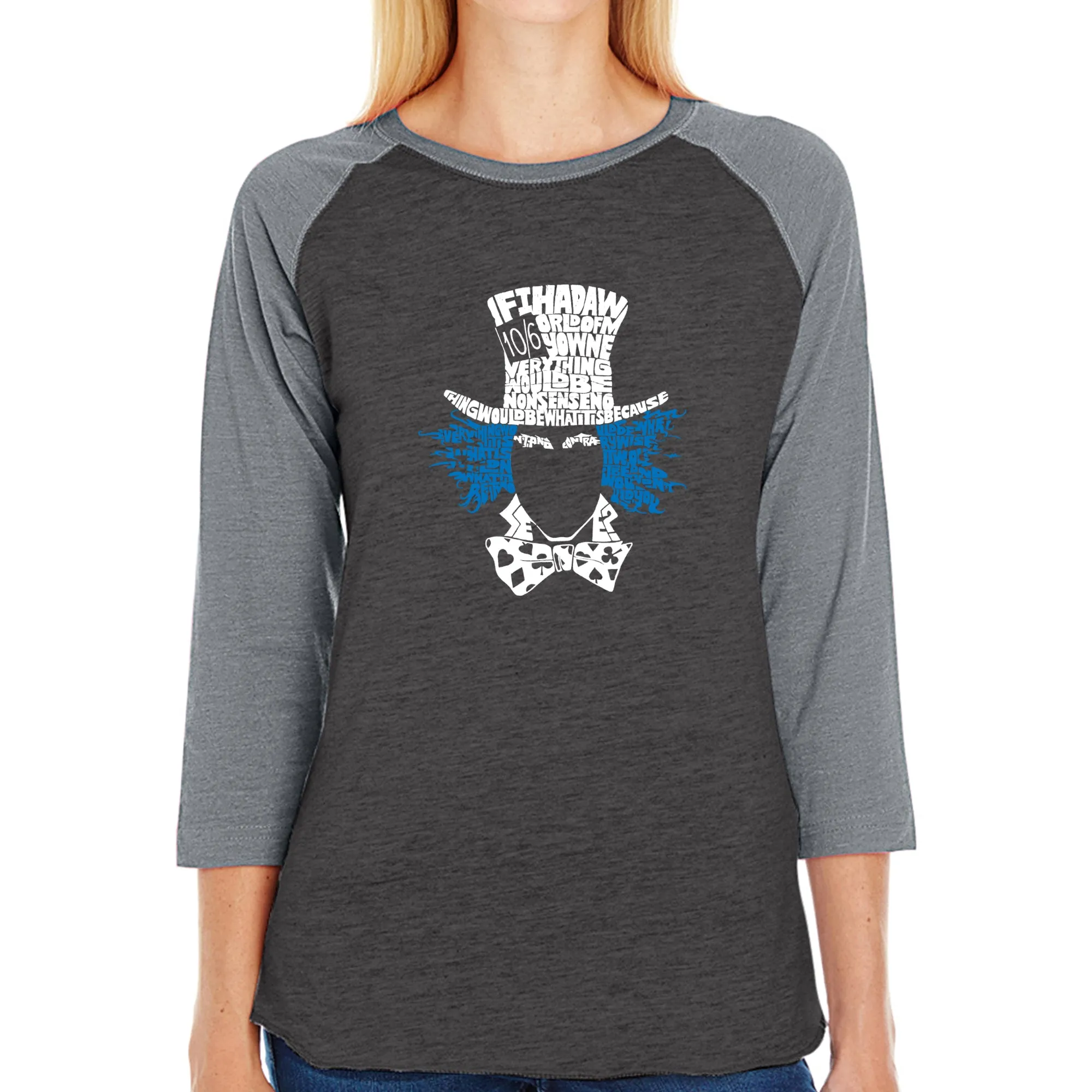 The Mad Hatter - Women's Raglan Baseball Word Art T-Shirt sold by LA Pop Art product image thumbnail 3
