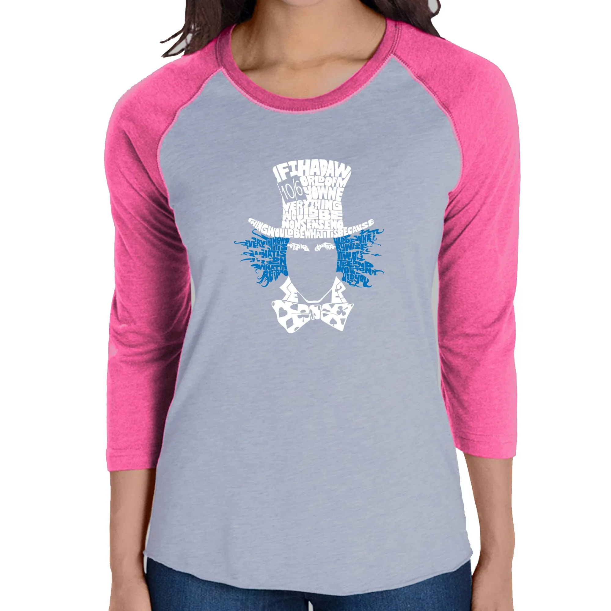 The Mad Hatter - Women's Raglan Baseball Word Art T-Shirt sold by LA Pop Art product image thumbnail 4
