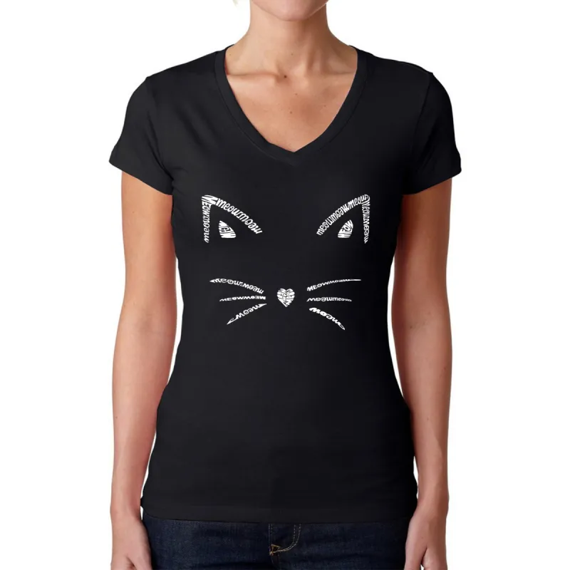 Whiskers  - Women's Word Art V-Neck T-Shirt sold by LA Pop Art