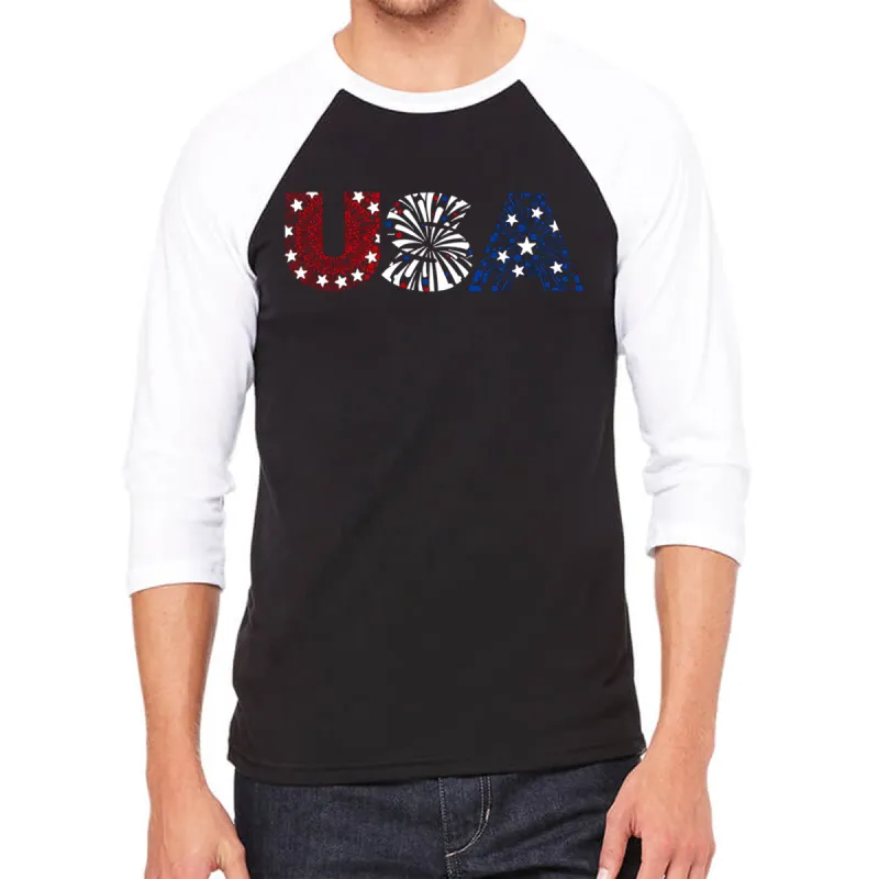 USA Fireworks - Men's Raglan Baseball Word Art T-Shirt sold by LA Pop Art