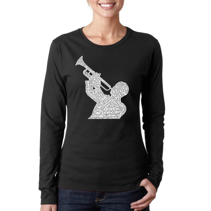 ALL TIME JAZZ SONGS - Women's Word Art Long Sleeve T-Shirt made by LA Pop Art