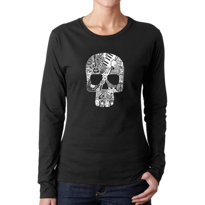 Rock n Roll Skull - Women's Word Art Long Sleeve T-Shirt sold by LA Pop Art