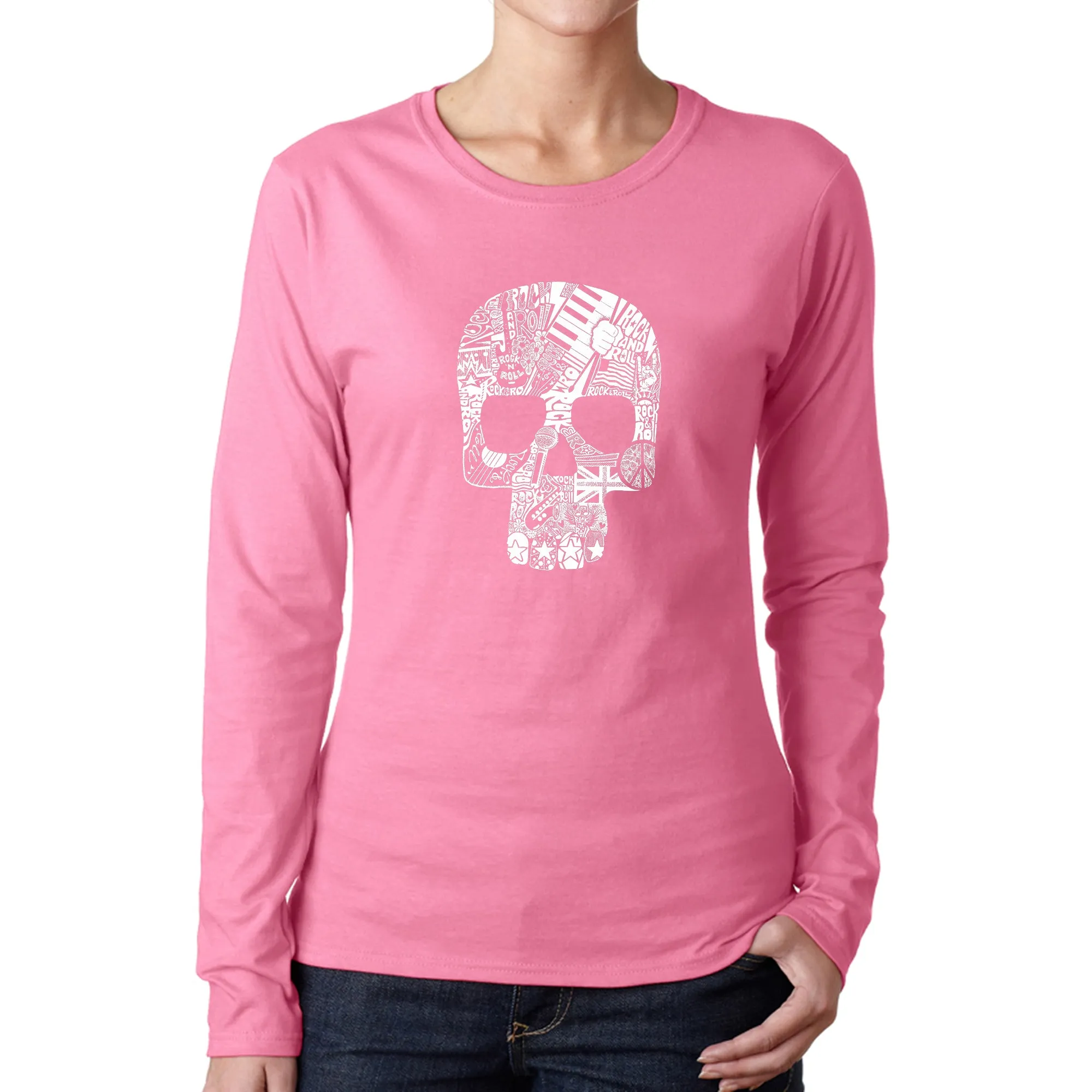 Rock n Roll Skull - Women's Word Art Long Sleeve T-Shirt sold by LA Pop Art product image thumbnail 3