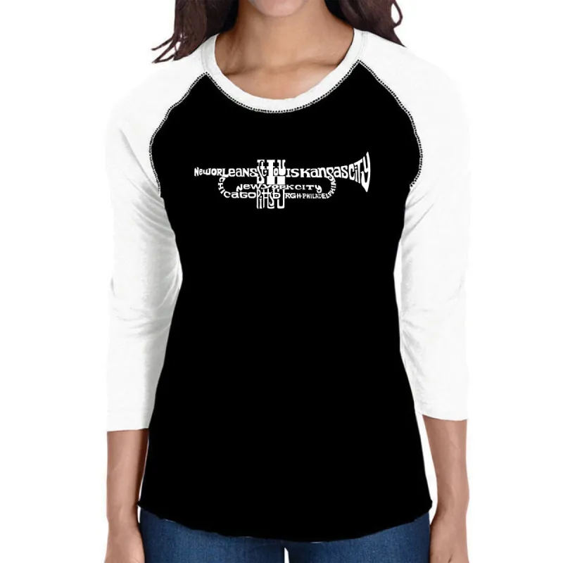 Trumpet - Women's Raglan Baseball Word Art T-Shirt sold by LA Pop Art