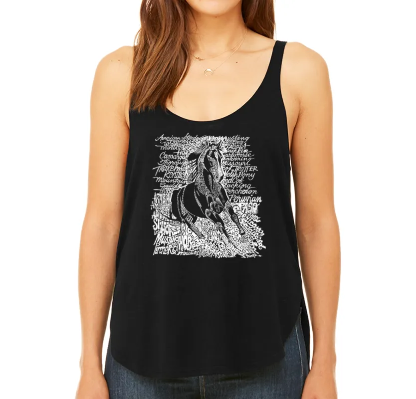 POPULAR HORSE BREEDS - Women's Word Art Flowy Tank sold by LA Pop Art