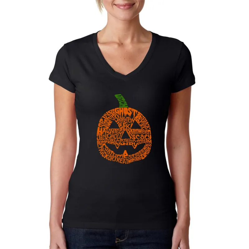 Pumpkin - Women's Word Art V-Neck T-Shirt sold by LA Pop Art