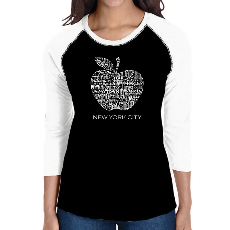 Neighborhoods in NYC - Women's Raglan Baseball Word Art T-Shirt sold by LA Pop Art