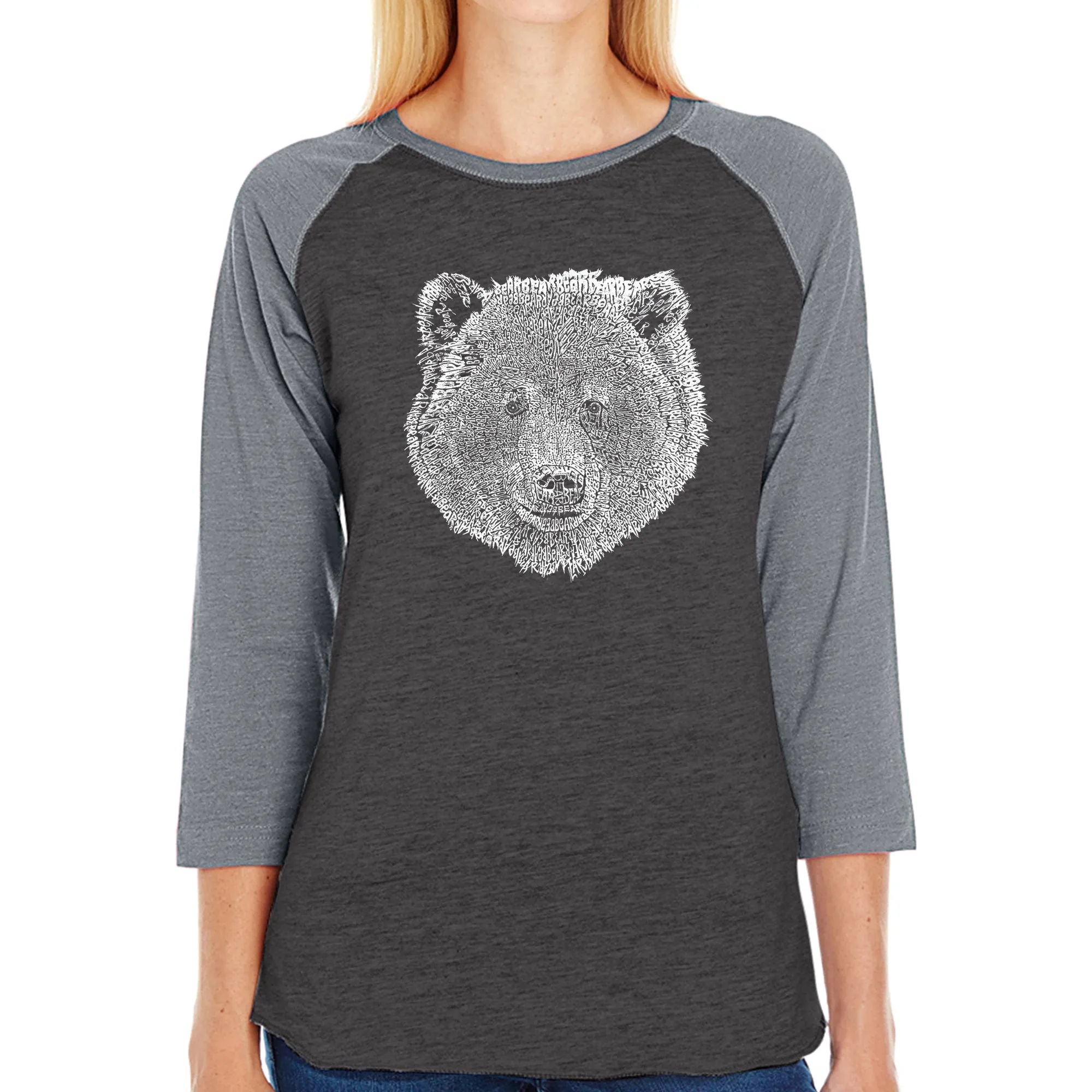 Bear Face - Women's Raglan Baseball Word Art T-Shirt sold by LA Pop Art product image thumbnail 4