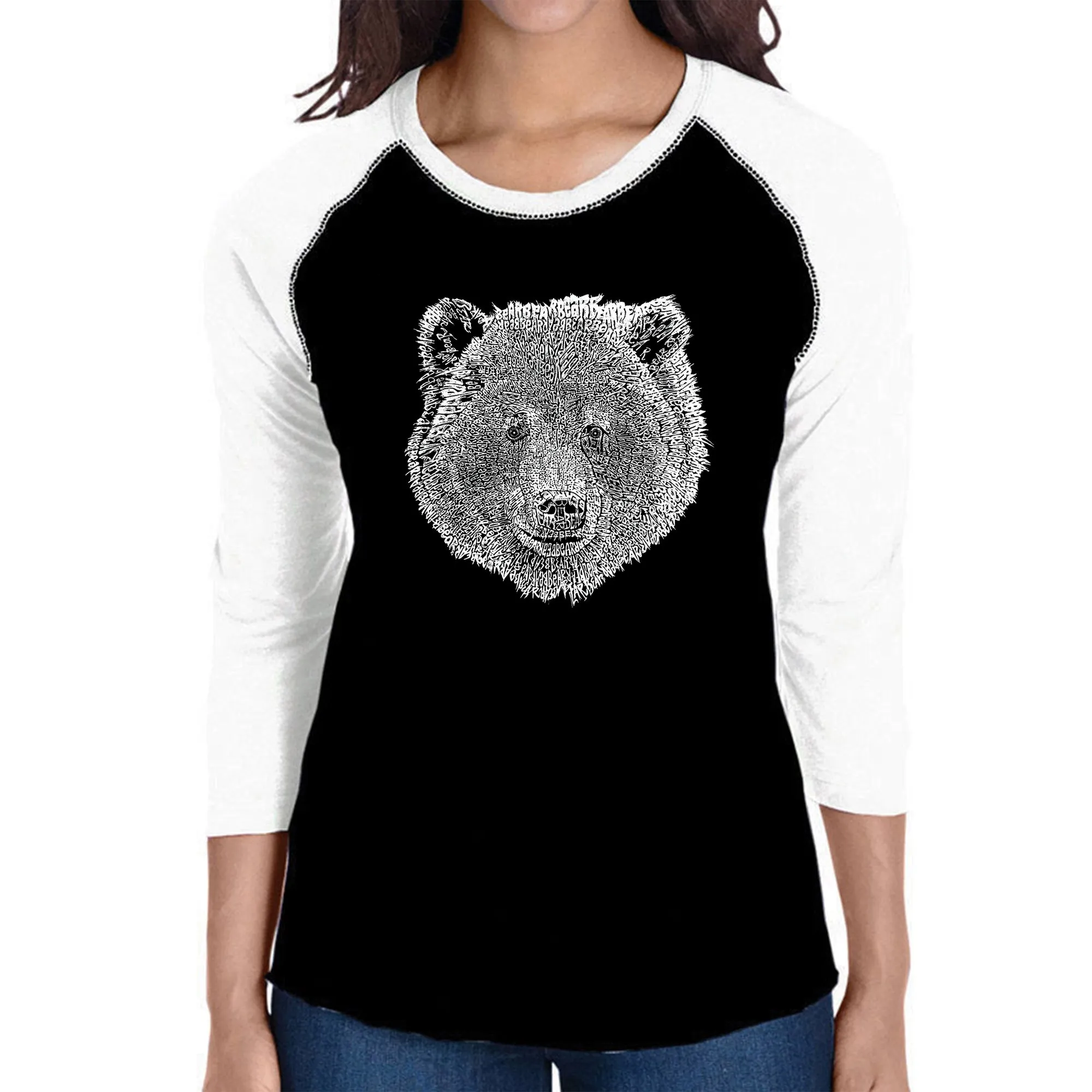 Bear Face - Women's Raglan Baseball Word Art T-Shirt sold by LA Pop Art