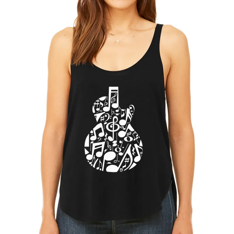 Music Notes Guitar - Women's Premium Word Art Flowy Tank Top sold by LA Pop Art