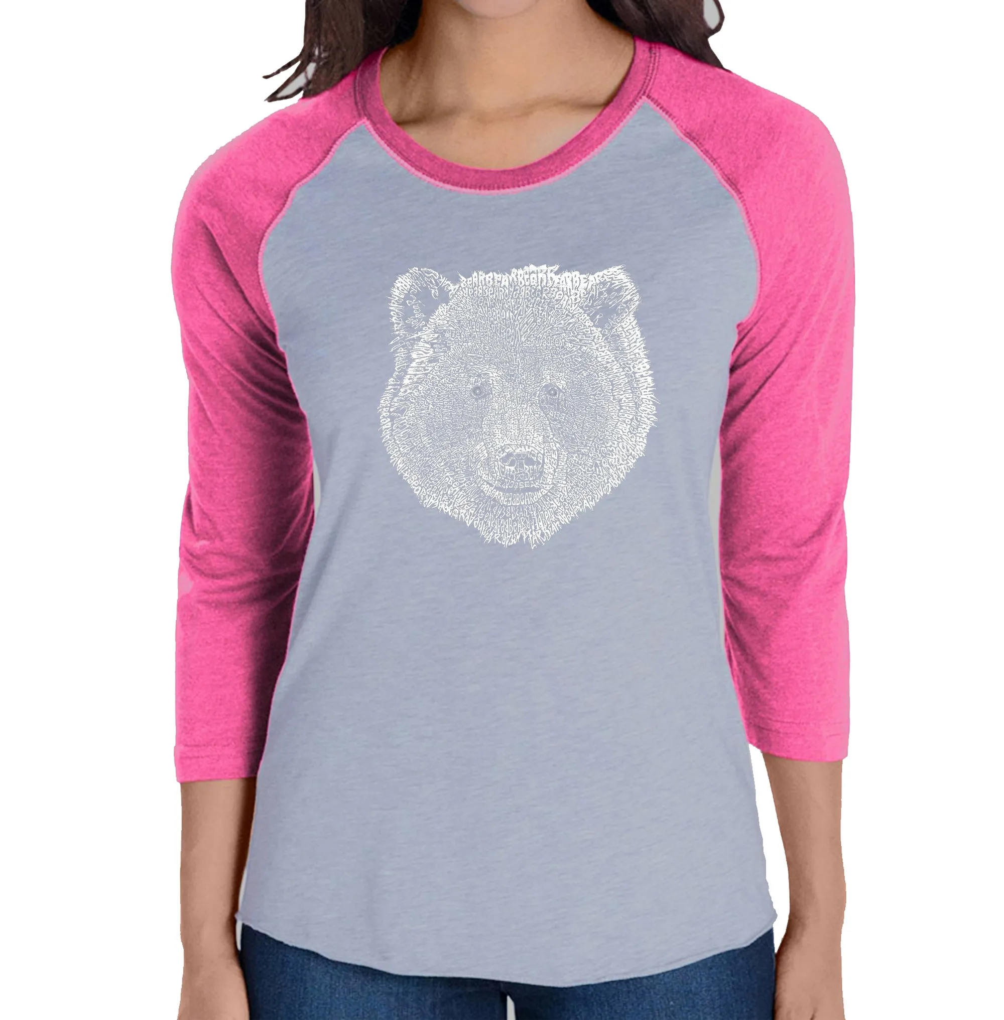 Bear Face - Women's Raglan Baseball Word Art T-Shirt sold by LA Pop Art product image thumbnail 3