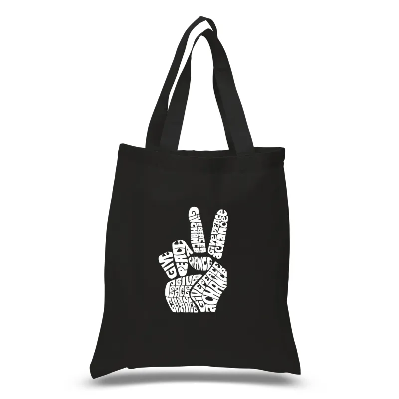 PEACE FINGERS - Small Word Art Tote Bag sold by LA Pop Art