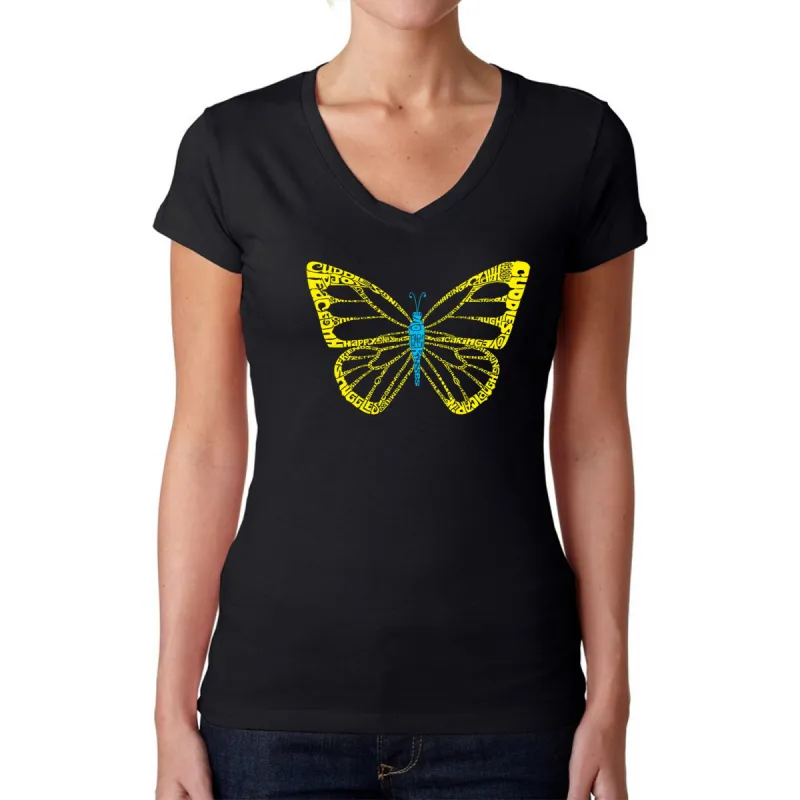 Butterfly  - Women's Word Art V-Neck T-Shirt sold by LA Pop Art