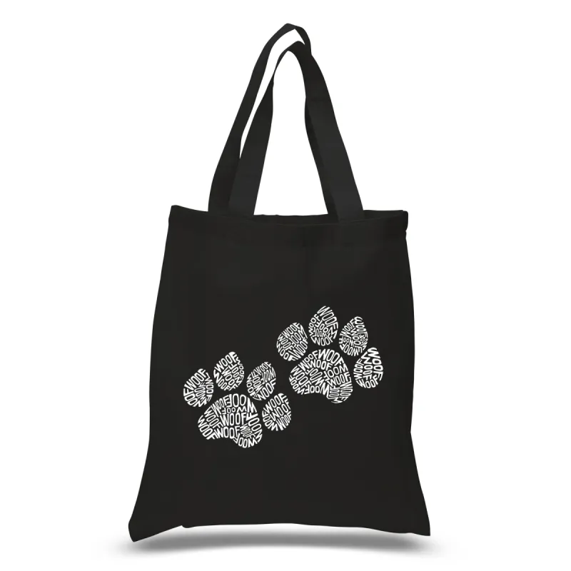 Woof Paw Prints - Small Word Art Tote Bag sold by LA Pop Art