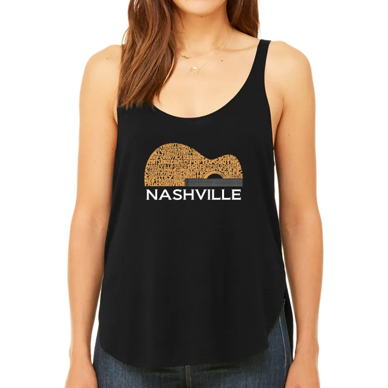Nashville Guitar - Women's Premium Word Art Flowy Tank Top sold by LA Pop Art