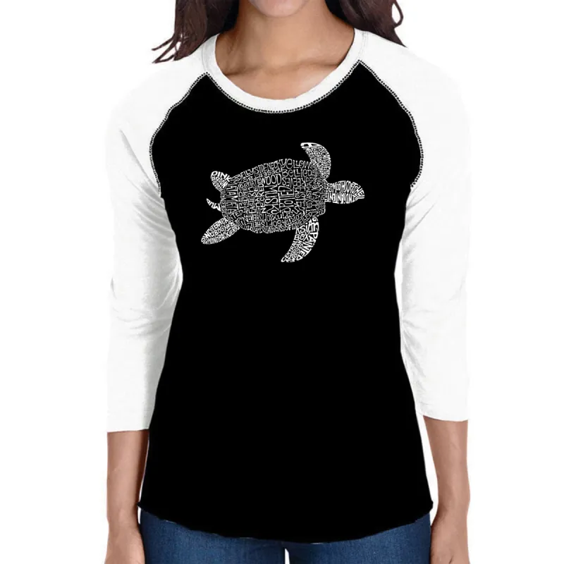 Turtle - Women's Raglan Baseball Word Art T-Shirt sold by LA Pop Art