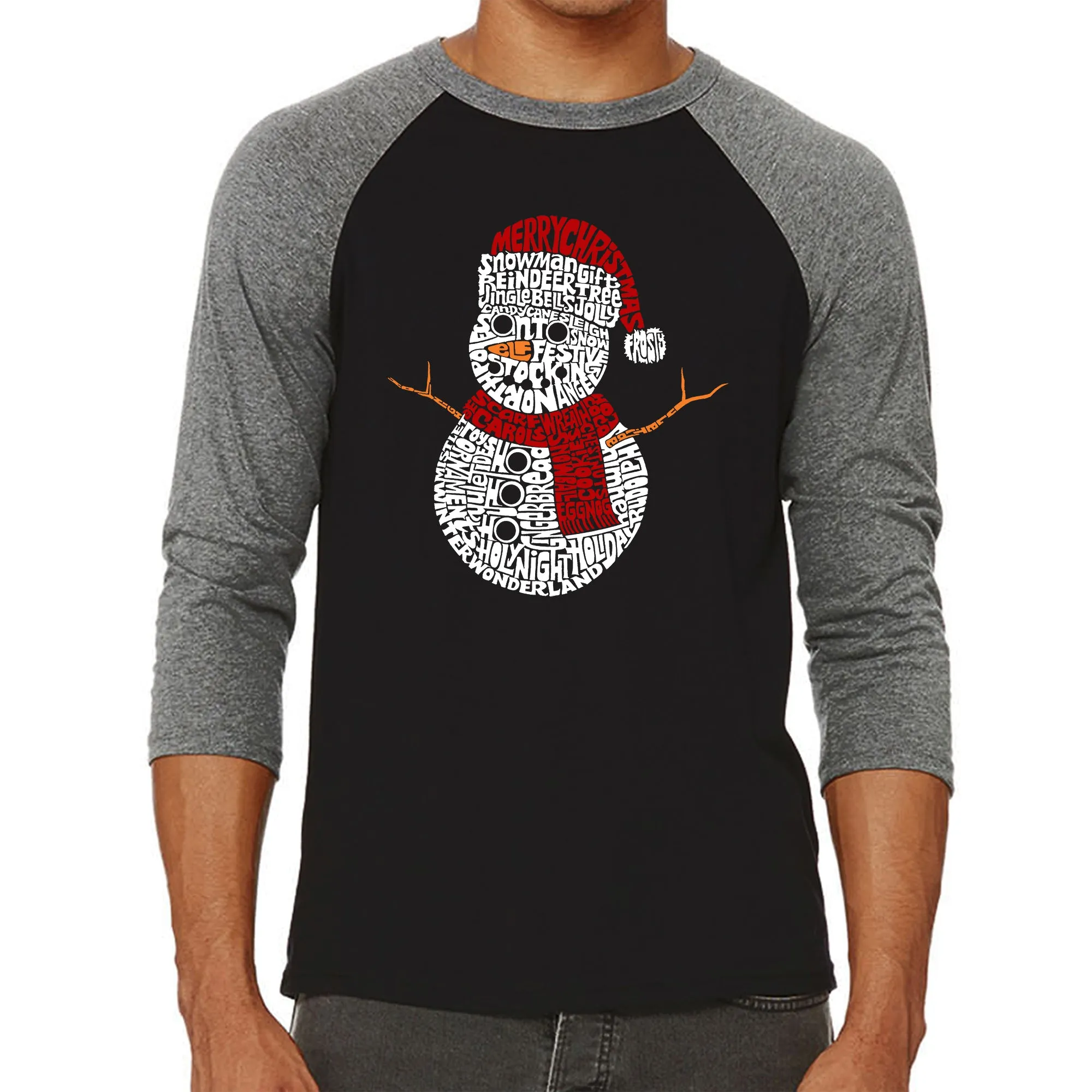 Christmas Snowman - Men's Raglan Baseball Word Art T-Shirt sold by LA Pop Art product image thumbnail 4