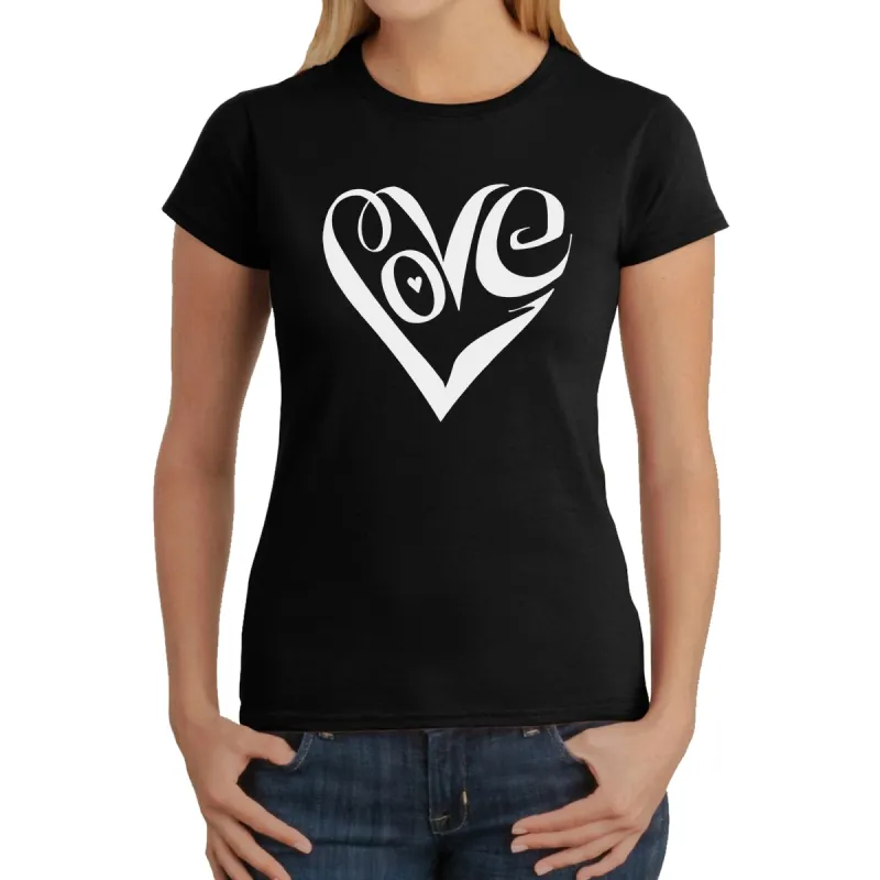 Script Love Heart  - Women's Word Art T-Shirt sold by LA Pop Art