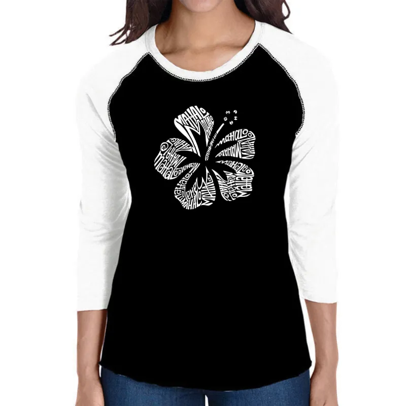 Mahalo - Women's Raglan Baseball Word Art T-Shirt sold by LA Pop Art