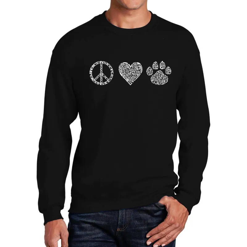 Peace Love Cats  - Men's Word Art Crewneck Sweatshirt sold by LA Pop Art