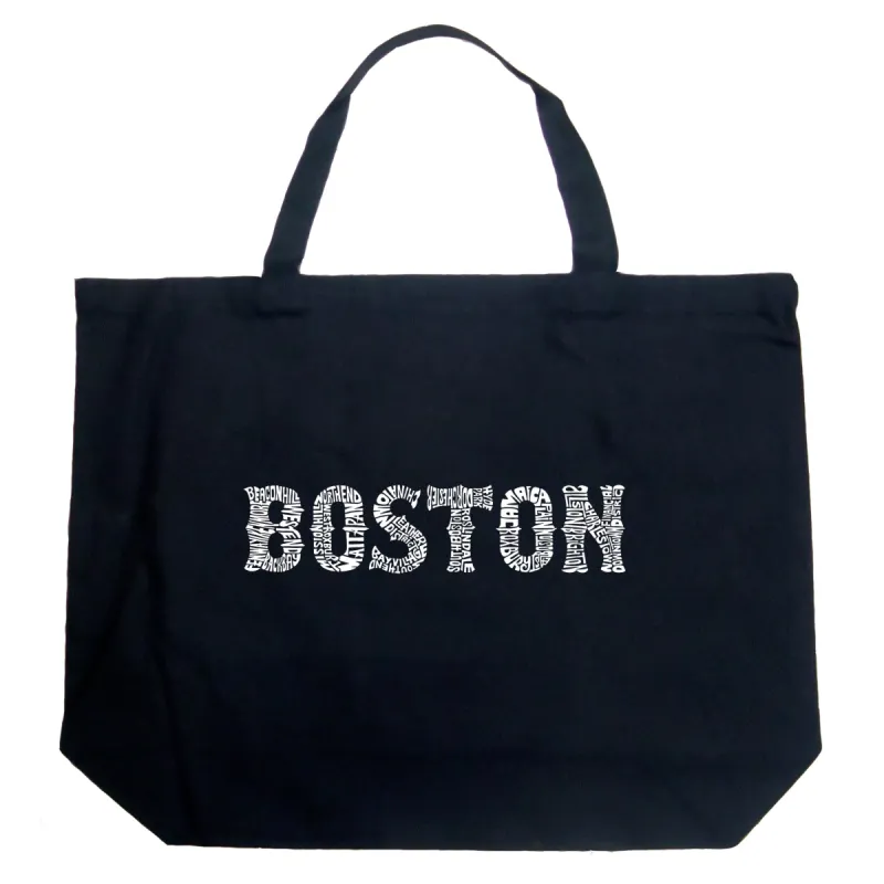 BOSTON NEIGHBORHOODS - Large Word Art Tote Bag sold by LA Pop Art