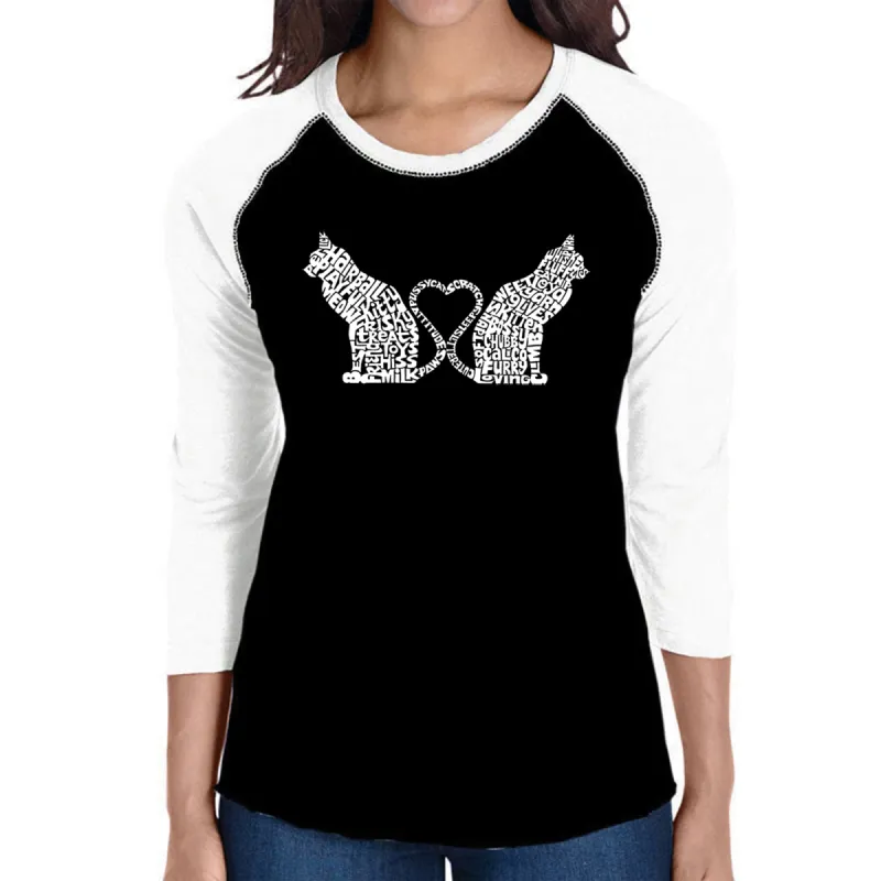 Cat Tail Hearts - Women's Raglan Word Art T-Shirt sold by LA Pop Art