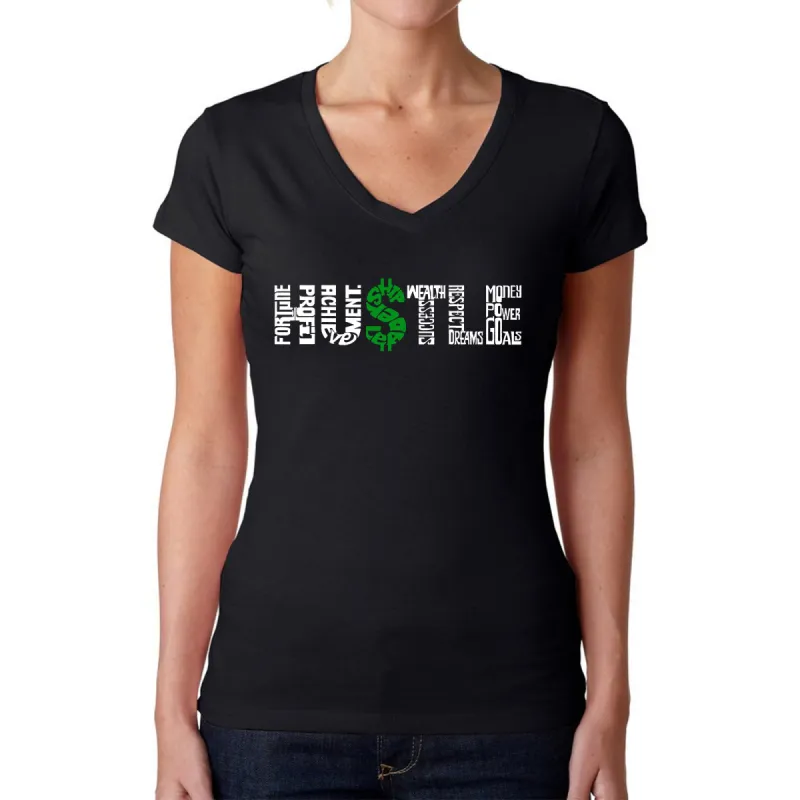 Hustle - Women's Word Art V-Neck T-Shirt sold by LA Pop Art