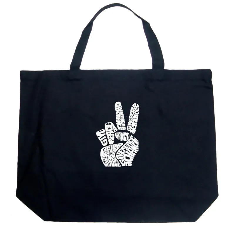 PEACE FINGERS - Large Word Art Tote Bag sold by LA Pop Art
