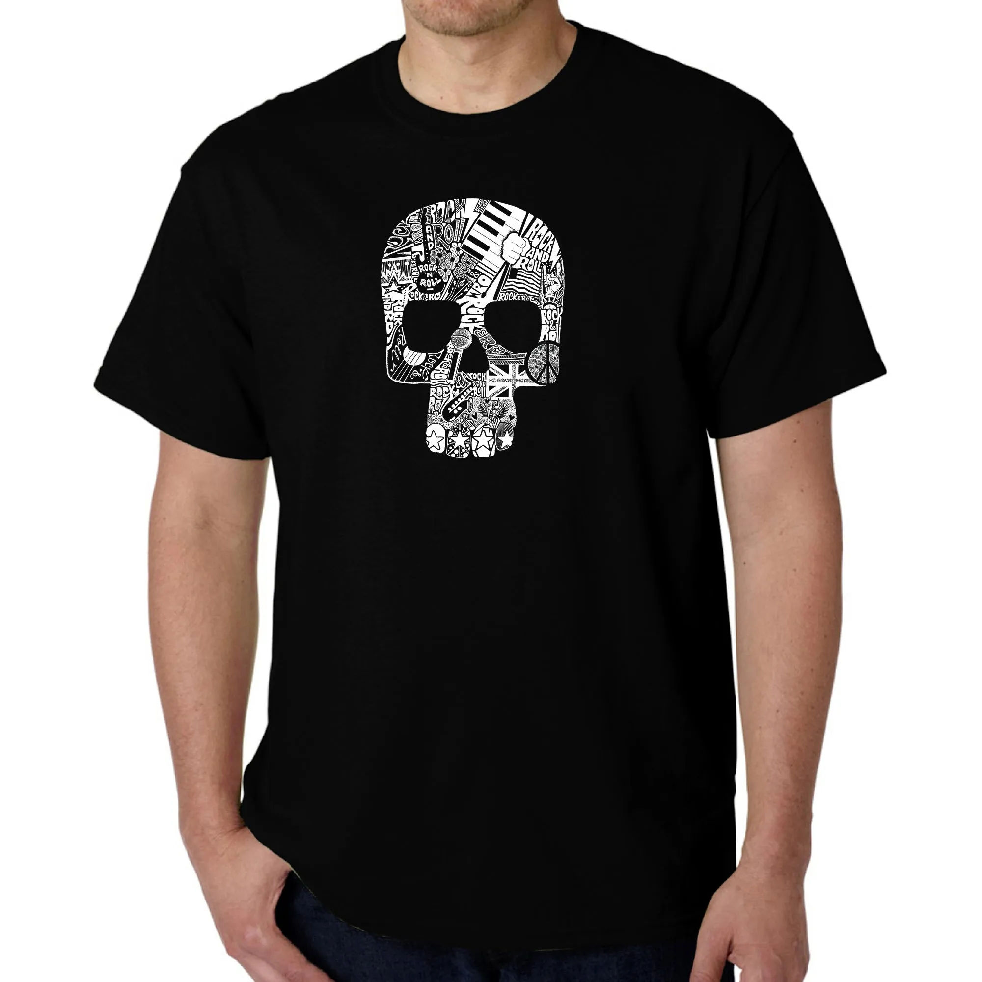 Rock n Roll Skull - Men's Word Art T-Shirt sold by LA Pop Art