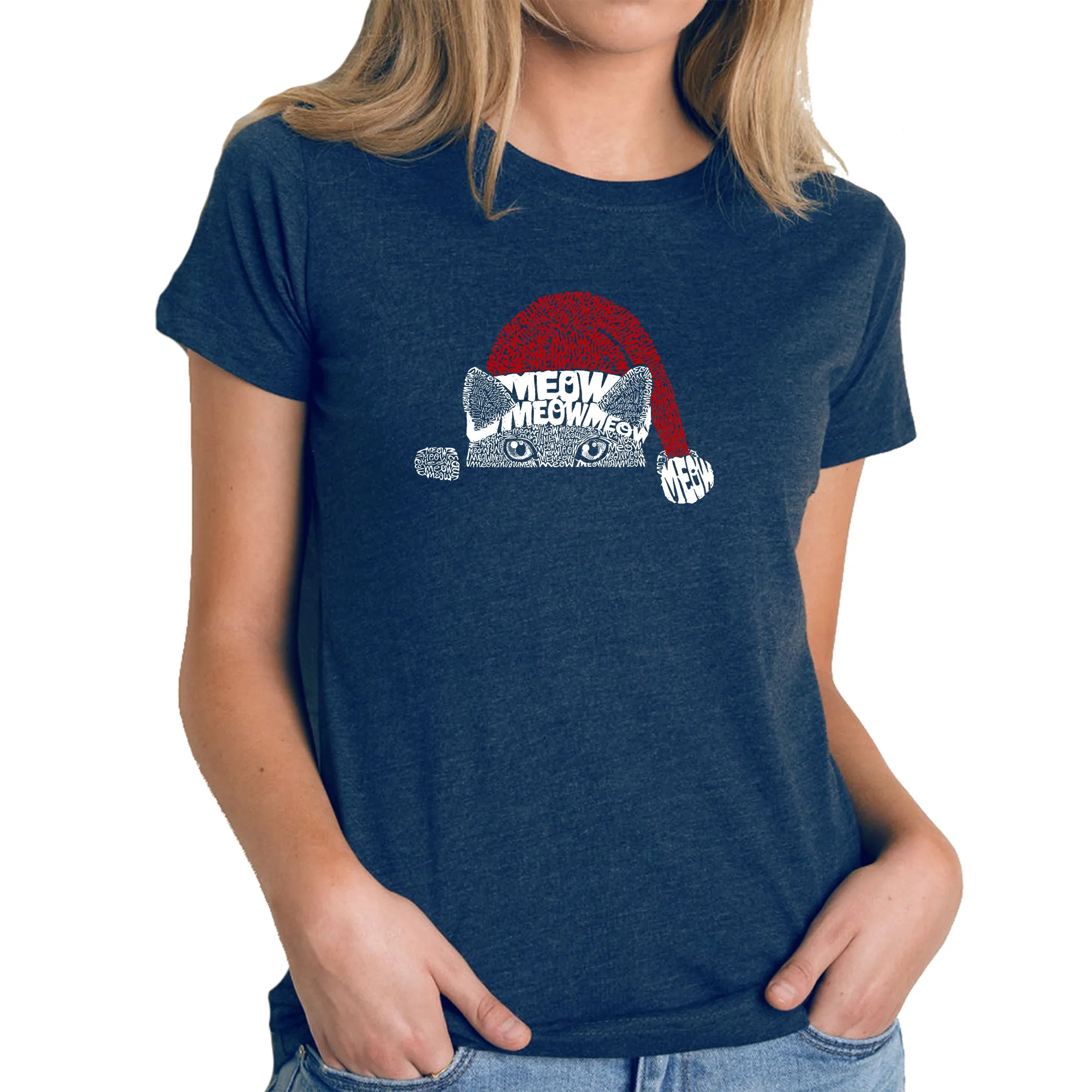 Christmas Peeking Cat - Women's Premium Blend Word Art T-Shirt sold by LA Pop Art product image thumbnail 3