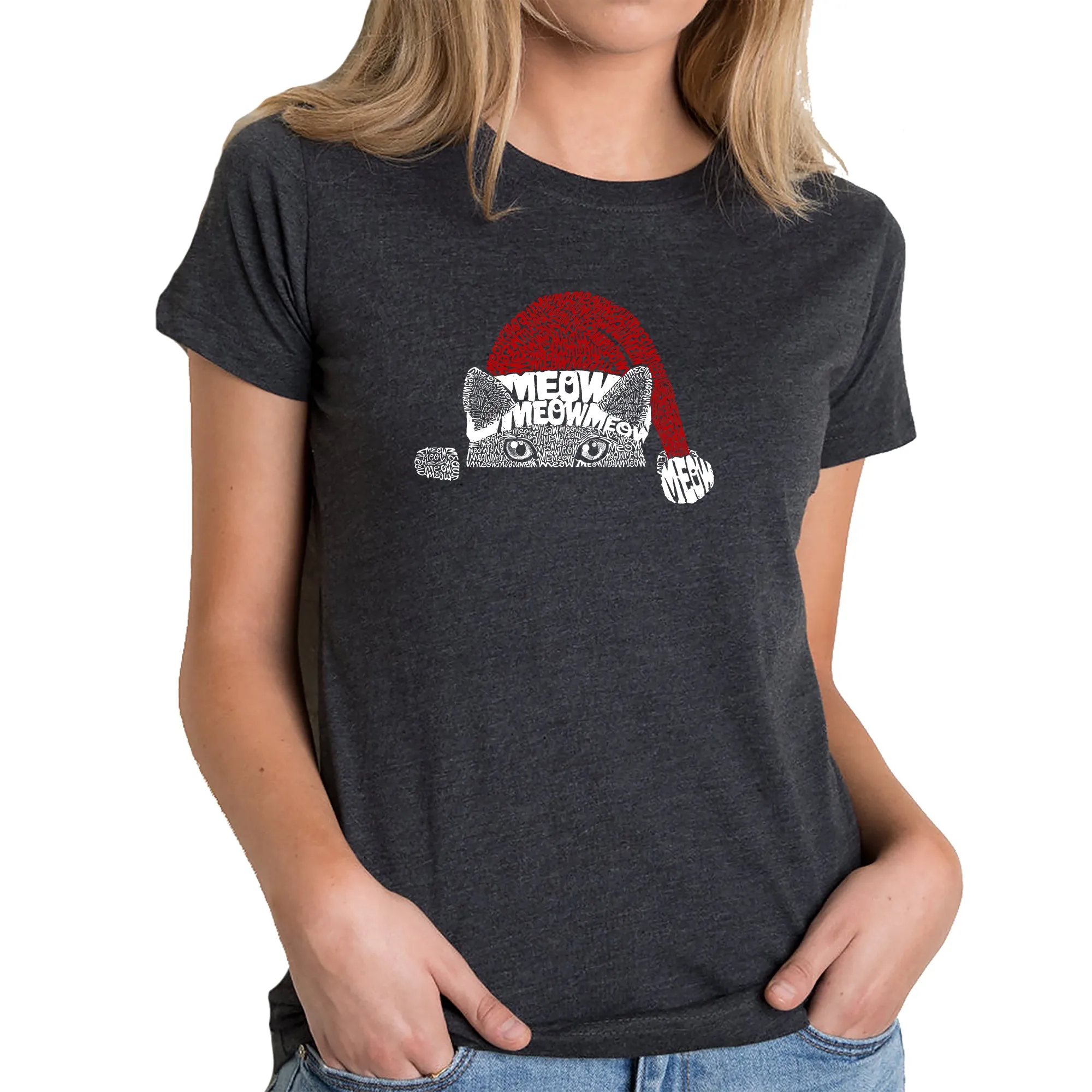 Christmas Peeking Cat - Women's Premium Blend Word Art T-Shirt sold by LA Pop Art