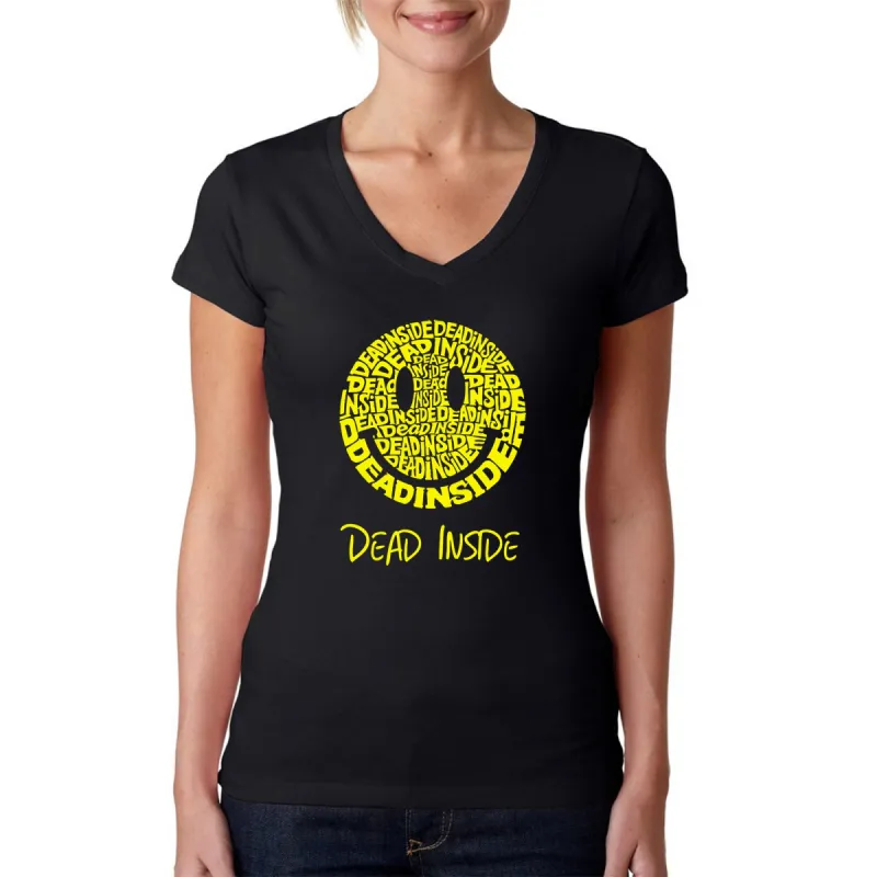 Dead Inside Smile - Women's Word Art V-Neck T-Shirt sold by LA Pop Art
