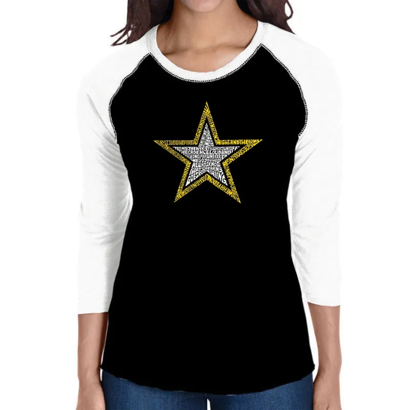 LYRICS TO THE ARMY SONG - Women's Raglan Baseball Word Art T-Shirt sold by LA Pop Art