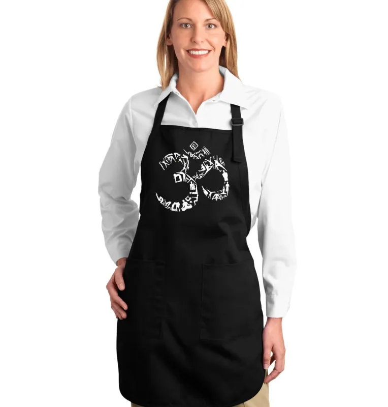 THE OM SYMBOL OUT OF YOGA POSES - Full Length Word Art Apron sold by LA Pop Art
