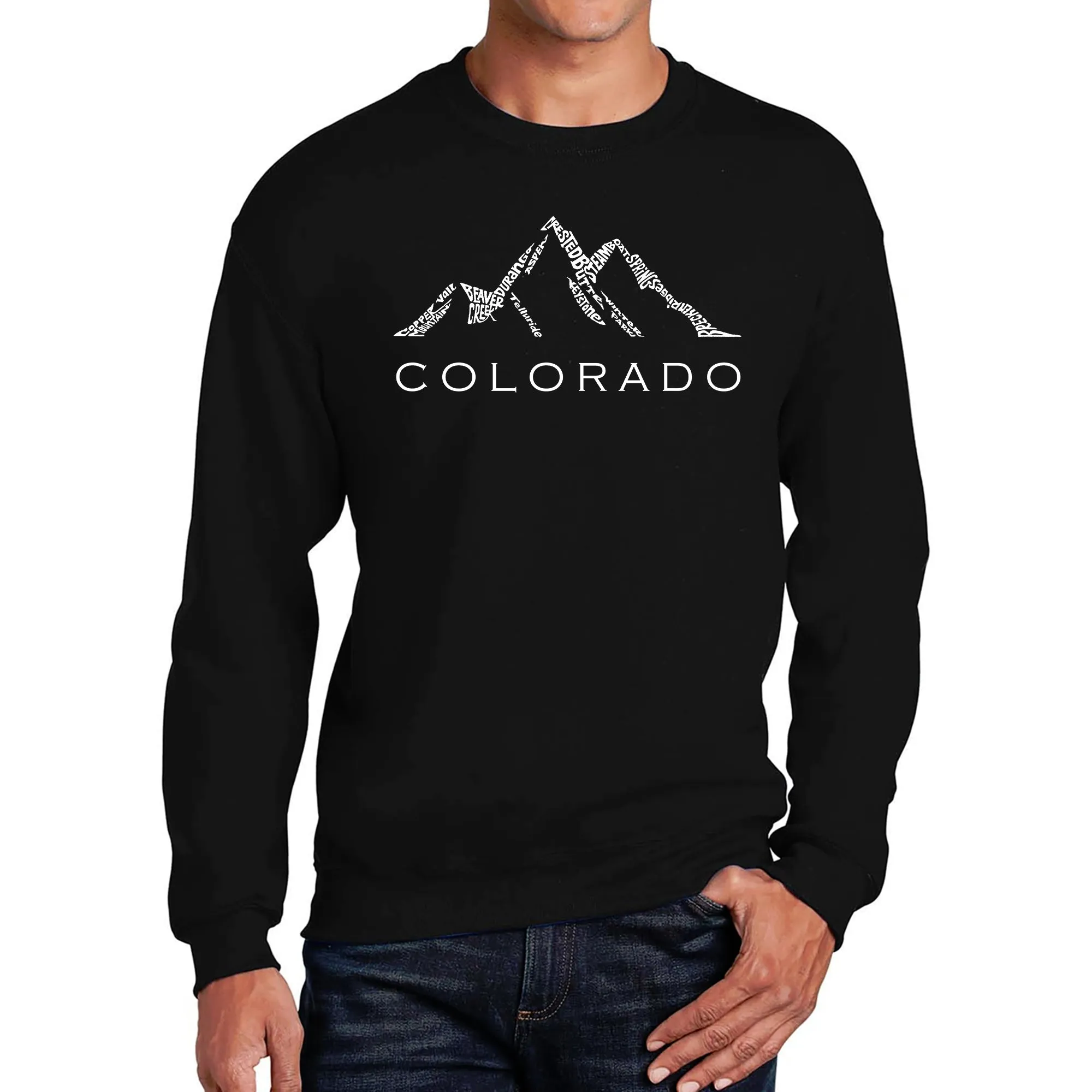 Colorado Ski Towns - Men's Word Art Crewneck Sweatshirt sold by LA Pop Art