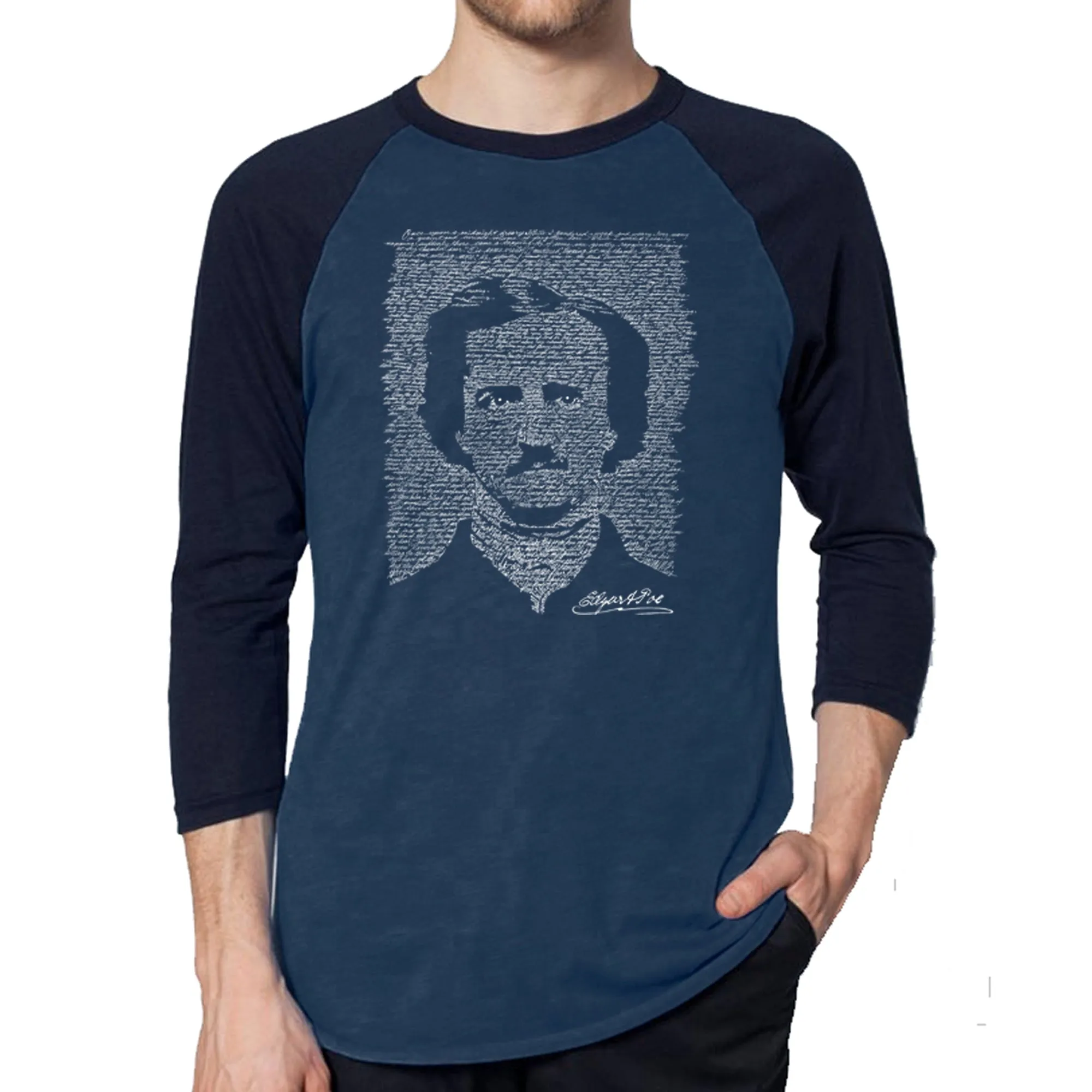 THE RAVEN BY POE - Men's Raglan Baseball Word Art T-Shirt sold by LA Pop Art product image thumbnail 3