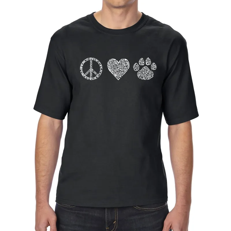 Peace Love Cats  - Men's Tall and Long Word Art T-Shirt sold by LA Pop Art
