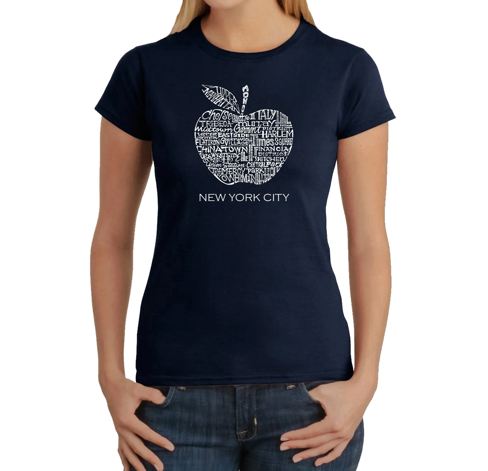 Neighborhoods in NYC - Women's Word Art T-Shirt sold by LA Pop Art product image thumbnail 3