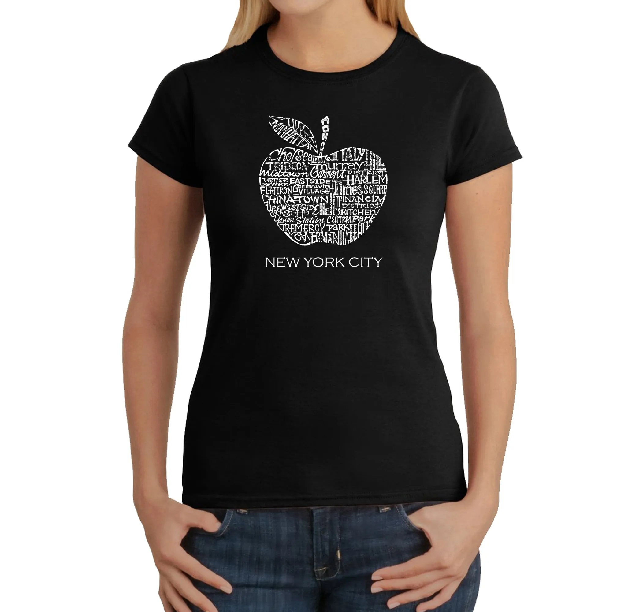 Neighborhoods in NYC - Women's Word Art T-Shirt sold by LA Pop Art