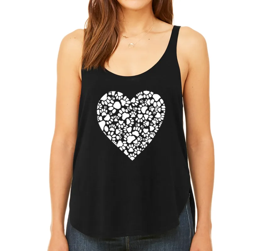 Paw Prints Heart  - Women's Word Art Flowy Tank Top sold by LA Pop Art