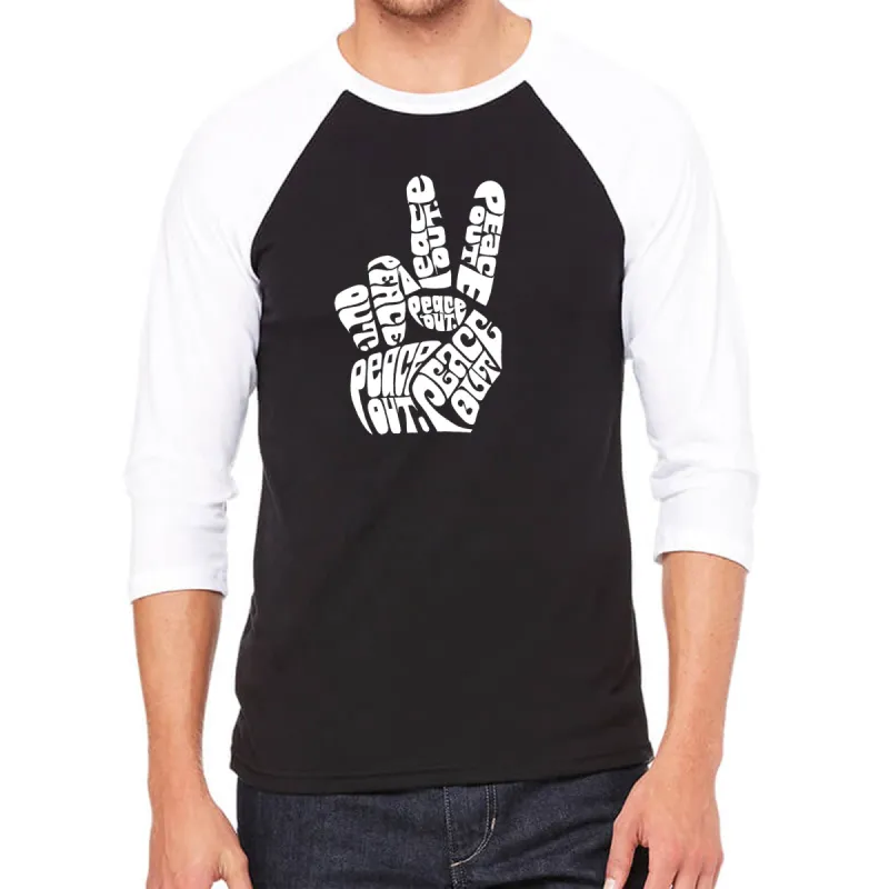 Peace Out  - Men's Raglan Baseball Word Art T-Shirt sold by LA Pop Art