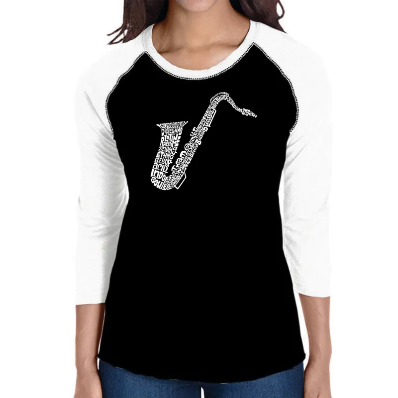 Sax - Women's Raglan Baseball Word Art T-Shirt sold by LA Pop Art