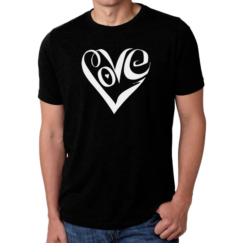 Script Love Heart  - Men's Premium Blend Word Art T-Shirt sold by LA Pop Art