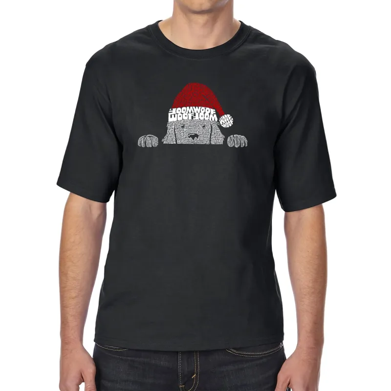 Christmas Peeking Dog - Men's Tall and Long Word Art T-Shirt sold by LA Pop Art