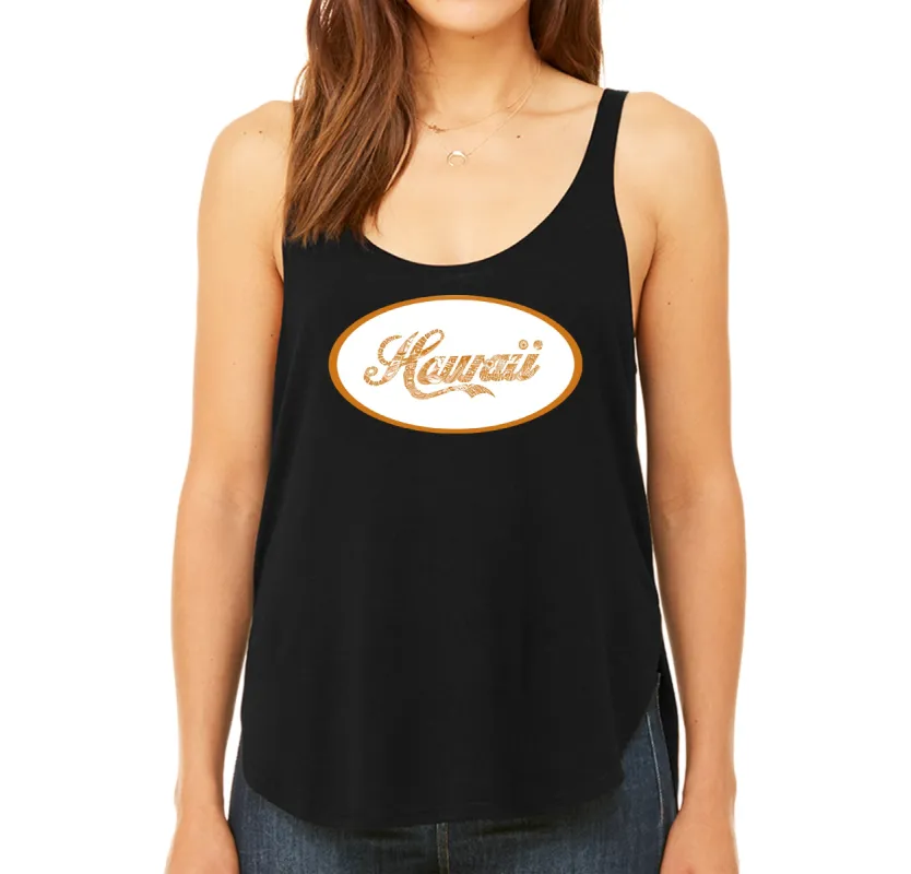 HAWAIIAN ISLAND NAMES & IMAGERY - Women's Word Art Flowy Tank sold by LA Pop Art
